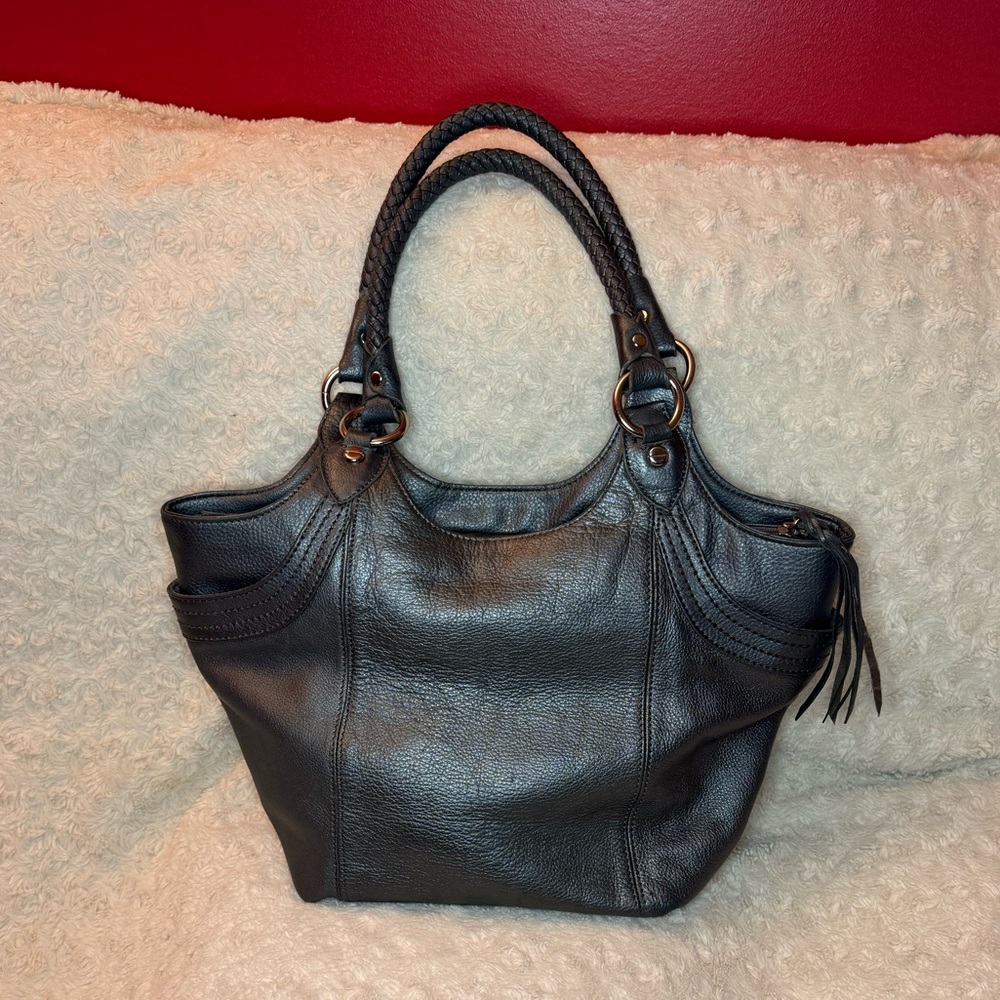 The Sak Bellagio Y2K Hobo Bucket Bag Graphite Soft Pebble Leather Zipper Closure